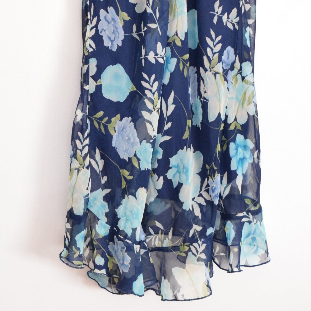 BE SMART Vintage Navy Blue Flowy Chiffon Floral High Low Maxi Dress | Size S - Picture 9 of 10
